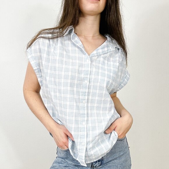 *White & Blue Gingham Blouse - Picture 1 of 8